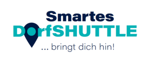 Zu sehen ist das Logo des Smarten DorfSHUTTLE's mit der Aufschrift "Smartes Dorfshuttle... bringt dich hin!"