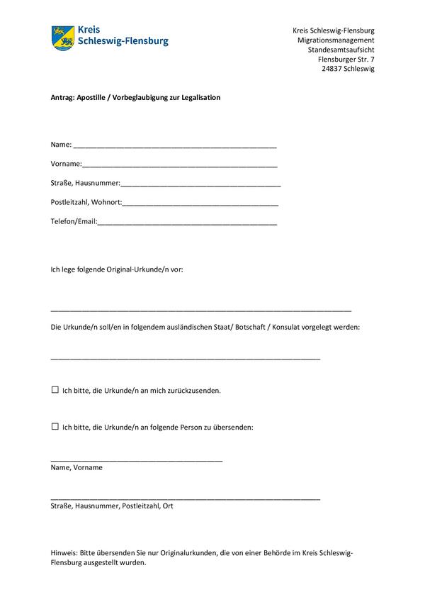 Antragsvordruck Apostille