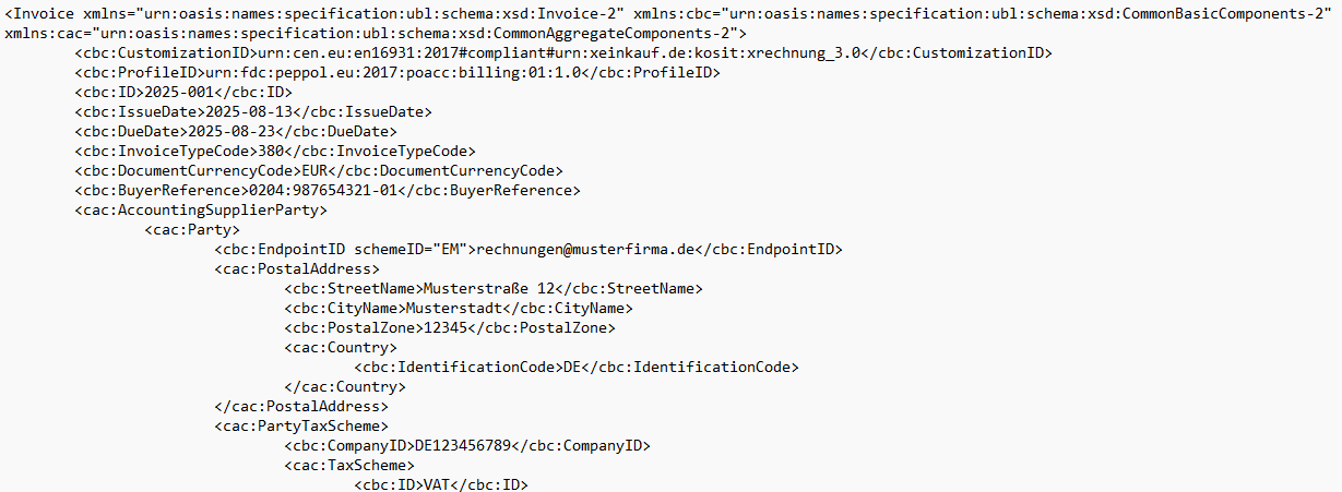 E-Rechnung Beispiel XML-Format
